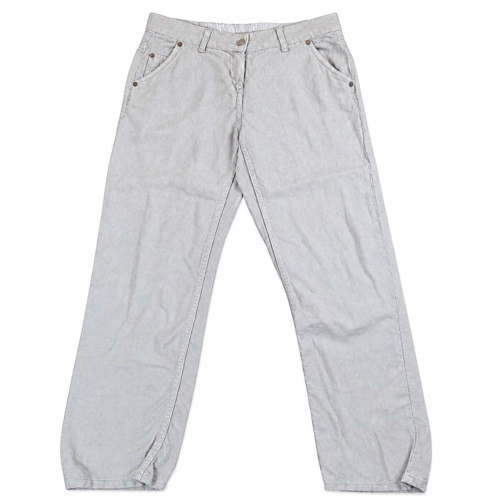 Poetry V407 100% Linen Pants Women US 4 Gray Straight Leg Trousers 29" Inseam